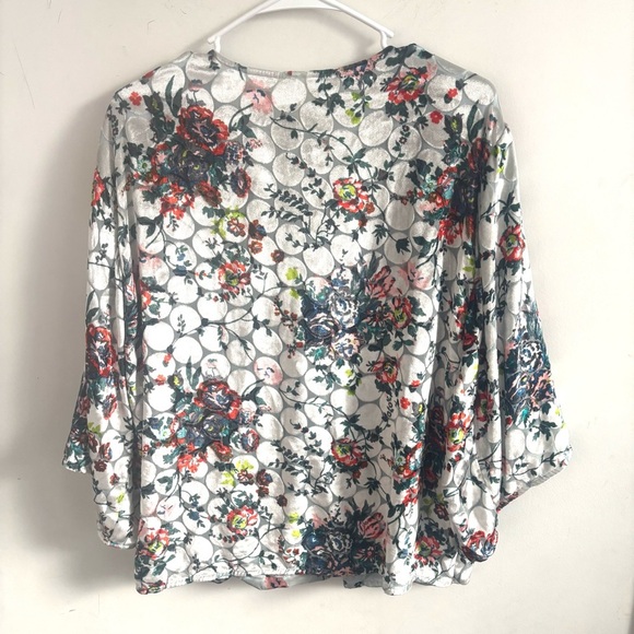 Anthropologie Maeve Blouse Silk Burnout Oversized Floral Wrap Boho Romantic L - Picture 3 of 7